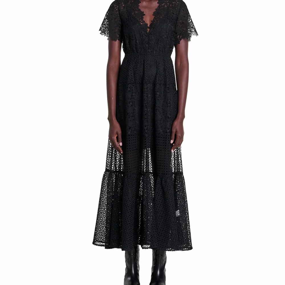 Maje Black Lace Maxi Dress
